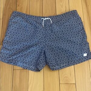 Blue and White Geometric Swim Trunks with Quick-Dry Fabric